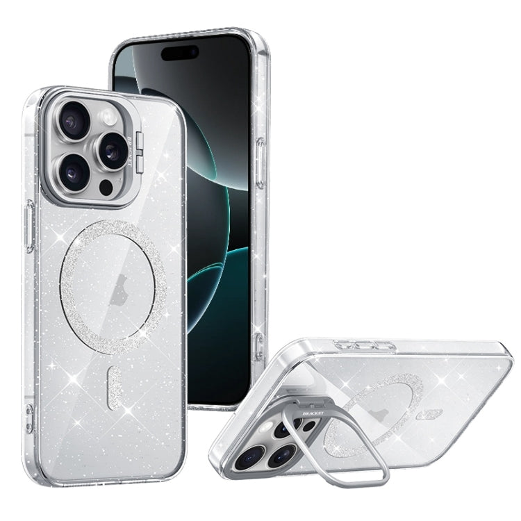 For iPhone 16 Pro Shiny Shield MagSafe Lens Holder Phone Case