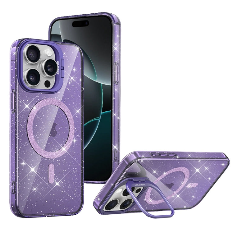 For iPhone 16 Pro Max Shiny Shield MagSafe Lens Holder Phone Case