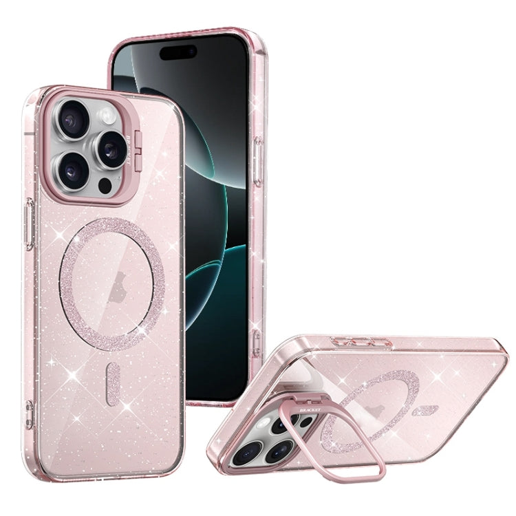 For iPhone 16 Pro Max Shiny Shield MagSafe Lens Holder Phone Case