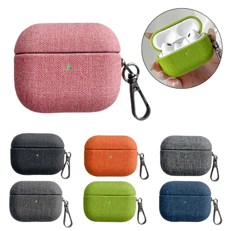 For AirPods Pro 2 Fine Cloth Texture Earbuds Box PC Case with Hook