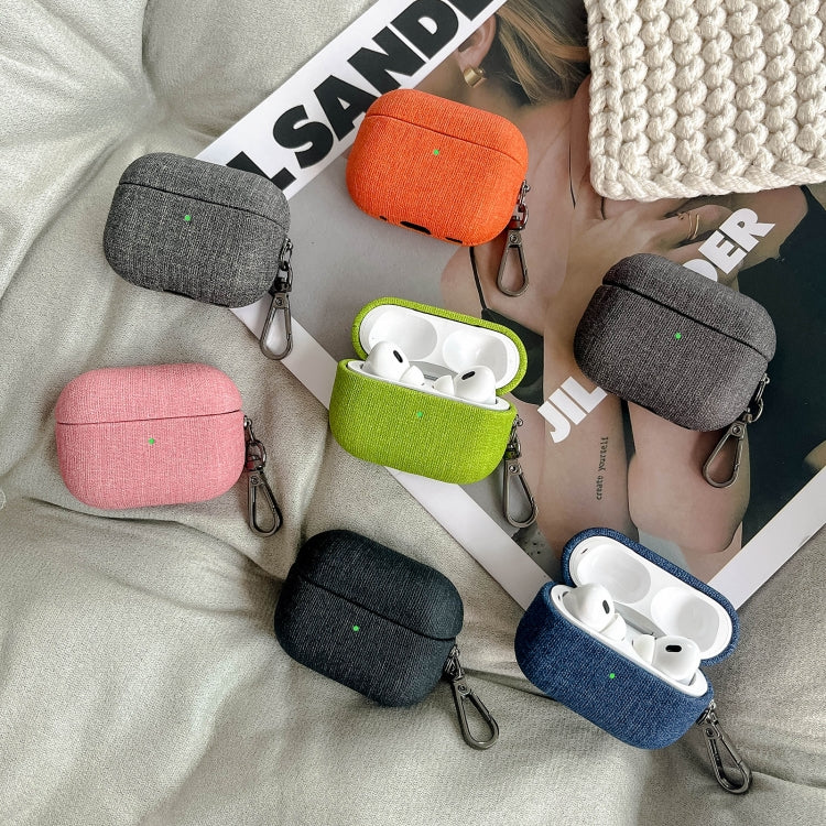 For AirPods Pro 2 Fine Cloth Texture Earbuds Box PC Case with Hook