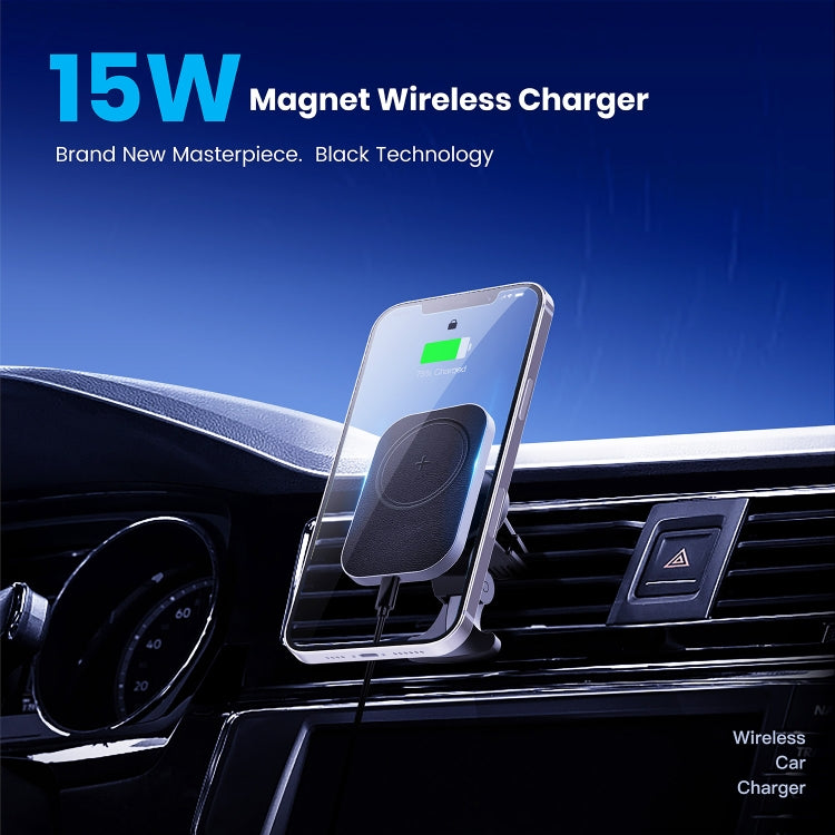 CW12 15W Max QI Standard Magnetic Wireless Charging Car Holder - Black