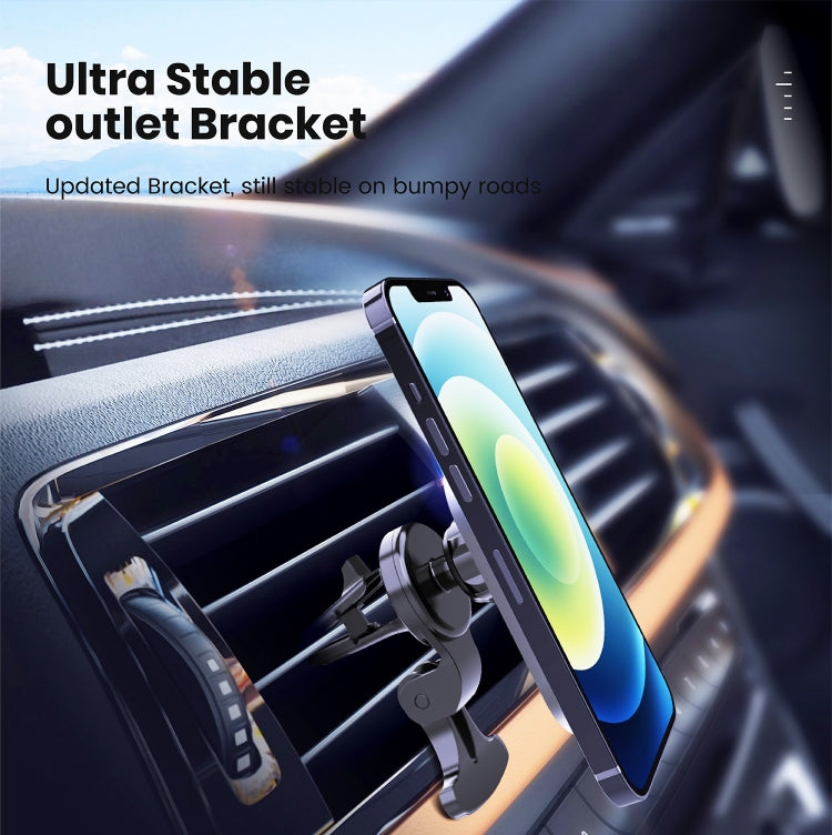 CW12 15W Max QI Standard Magnetic Wireless Charging Car Holder - Black