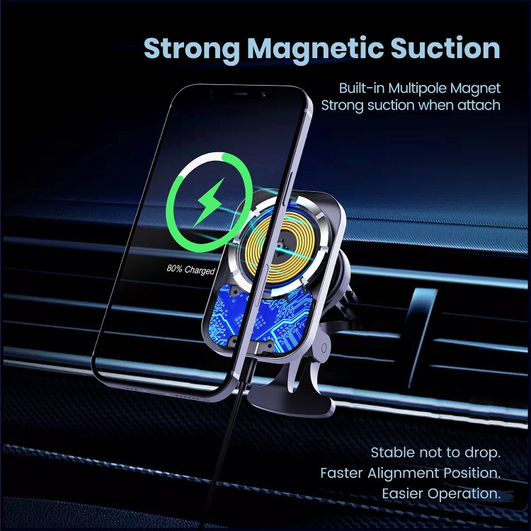 CW12 15W Max QI Standard Magnetic Wireless Charging Car Holder - Black