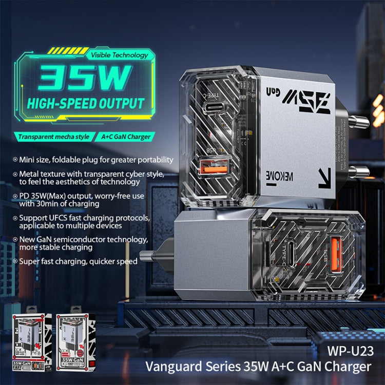 WK WP-U23 Pioneer Series 35W USB-C / Type-C, USB GaN Fast Charger, Plug Type:EU Plug - Tarnish