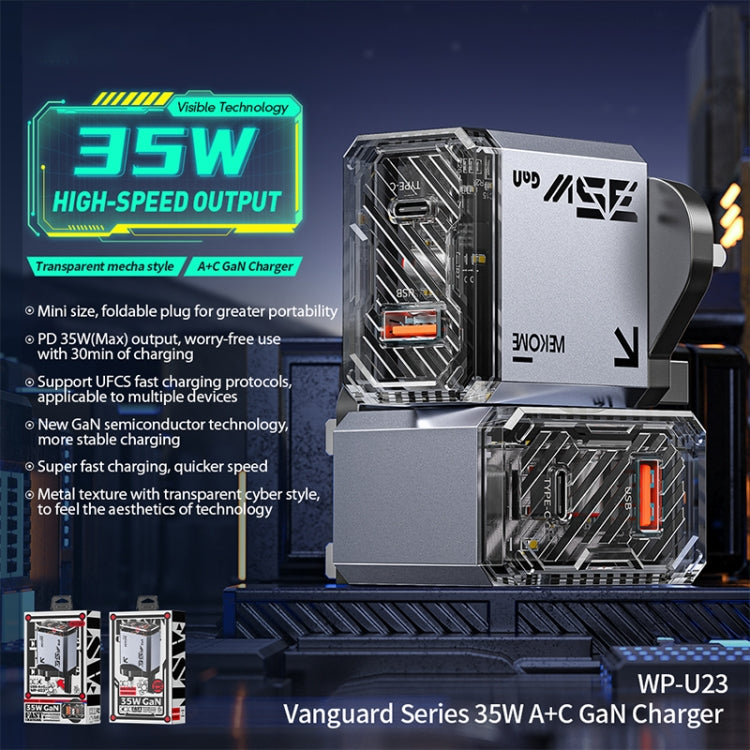 WK WP-U23 Pioneer Series 35W USB-C / Type-C, USB GaN Fast Charger, Plug Type:UK Plug - Tarnish