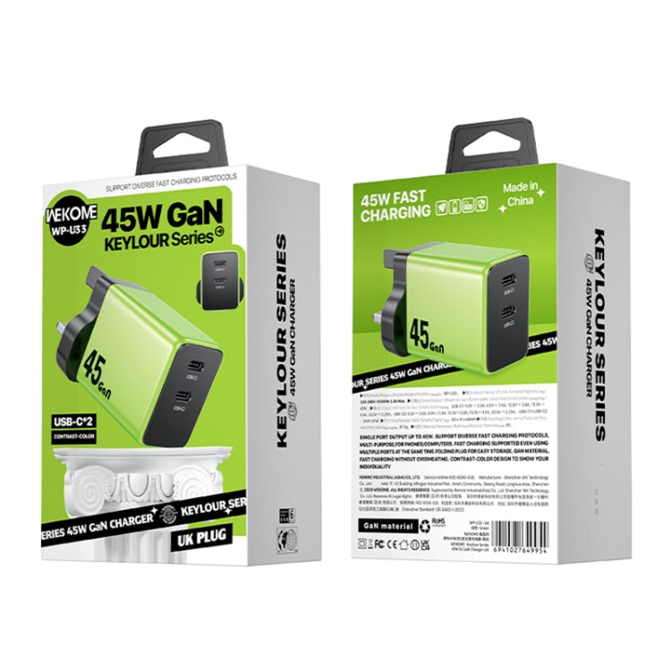 WK WP-U33 45W USB-C / Type-Cx2 GaN Fast Charger, Plug Type:UK Plug