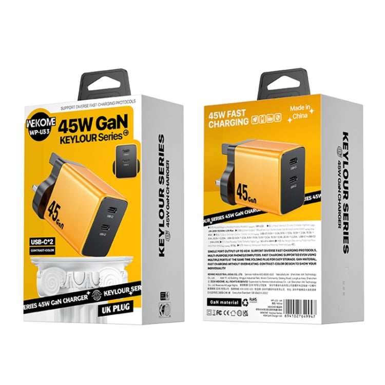 WK WP-U33 45W USB-C / Type-Cx2 GaN Fast Charger, Plug Type:UK Plug
