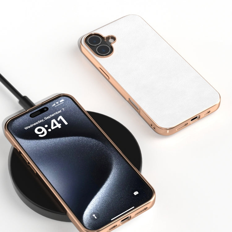 For iPhone 16 Nano Electroplating Dual Color Lichi Texture PU Phone Case