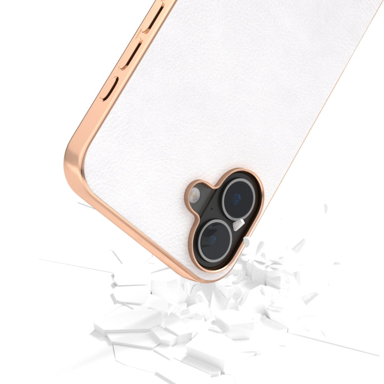 For iPhone 16 Nano Electroplating Dual Color Lichi Texture PU Phone Case