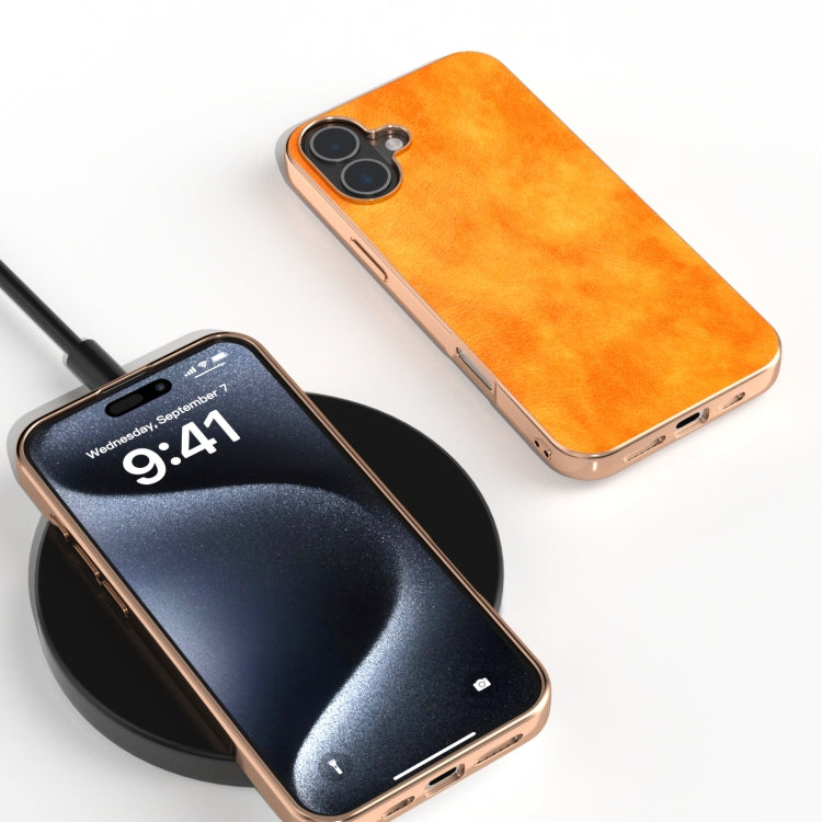 For iPhone 16 Nano Electroplating Dual Color Lichi Texture PU Phone Case