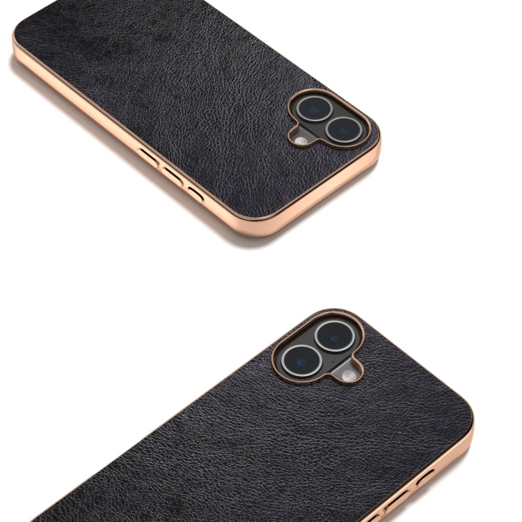 For iPhone 16 Nano Electroplating Dual Color Lichi Texture PU Phone Case