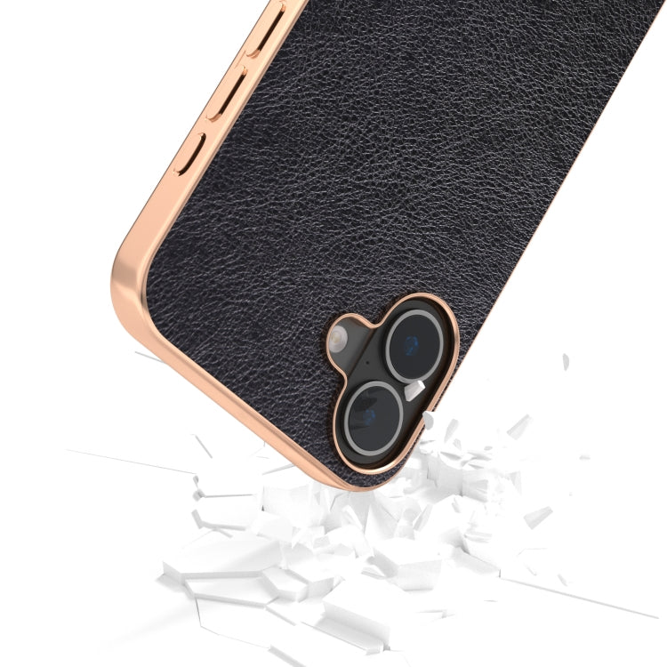For iPhone 16 Nano Electroplating Dual Color Lichi Texture PU Phone Case