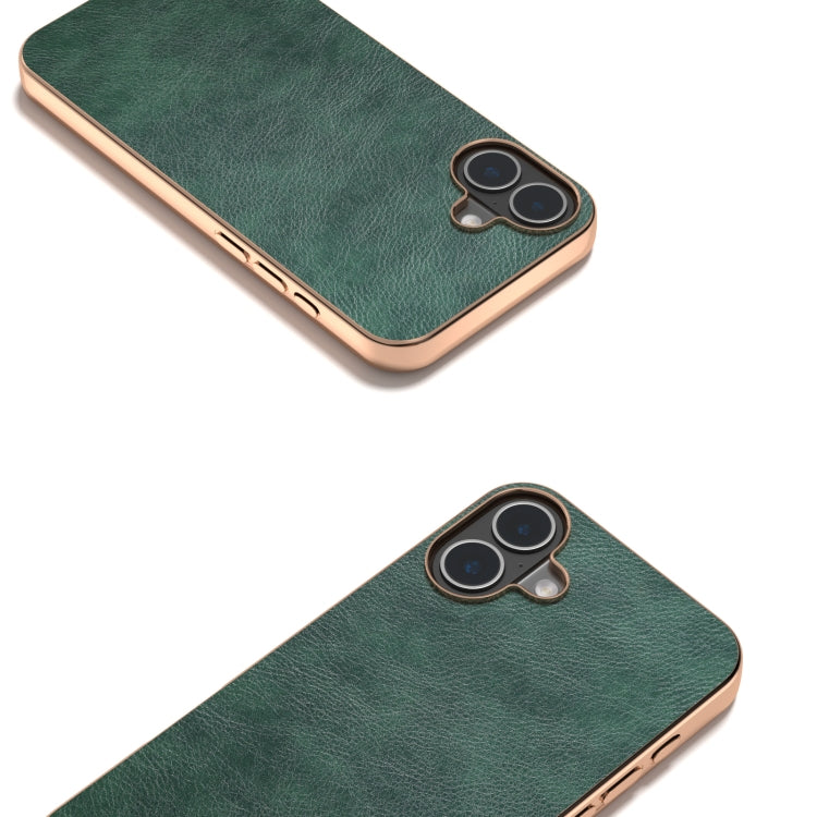 For iPhone 16 Nano Electroplating Dual Color Lichi Texture PU Phone Case