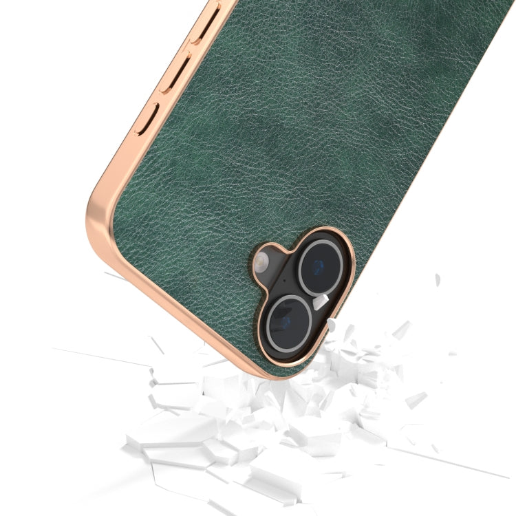 For iPhone 16 Nano Electroplating Dual Color Lichi Texture PU Phone Case