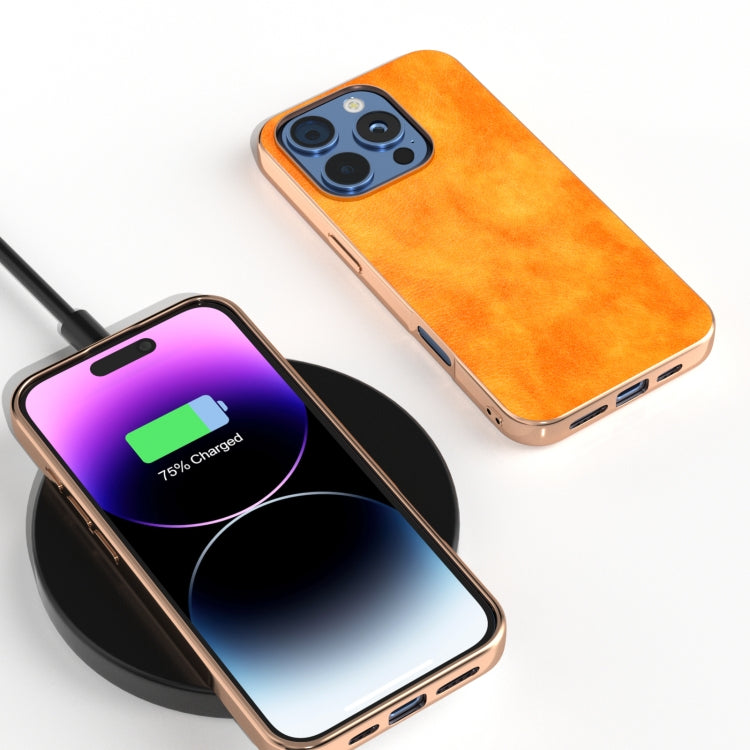 For iPhone 16 Pro Nano Electroplating Dual Color Lichi Texture PU Phone Case