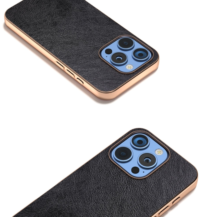 For iPhone 16 Pro Nano Electroplating Dual Color Lichi Texture PU Phone Case