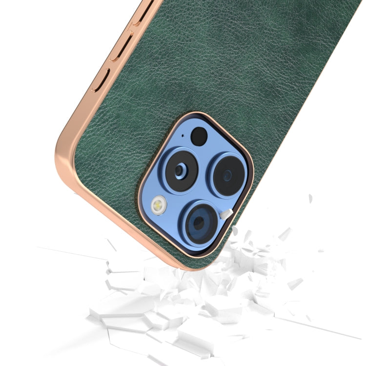 For iPhone 16 Pro Nano Electroplating Dual Color Lichi Texture PU Phone Case
