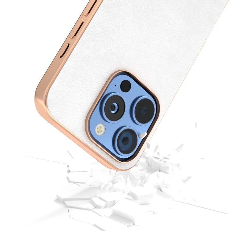For iPhone 16 Pro Max Nano Electroplating Dual Color Lichi Texture PU Phone Case