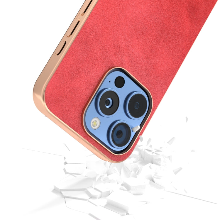 For iPhone 16 Pro Max Nano Electroplating Dual Color Cowhide Texture Protective Phone Case