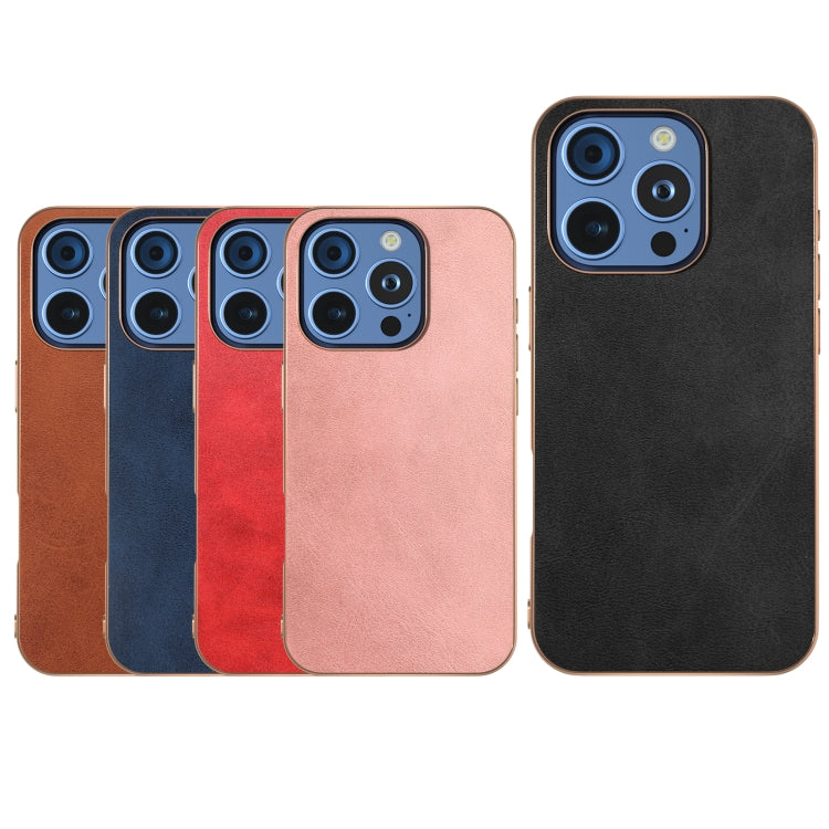 For iPhone 16 Pro Max Nano Electroplating Dual Color Cowhide Texture Protective Phone Case