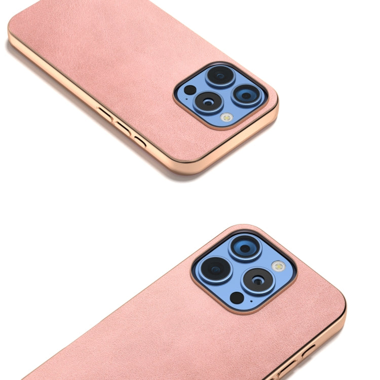 For iPhone 16 Pro Max Nano Electroplating Dual Color Cowhide Texture Protective Phone Case