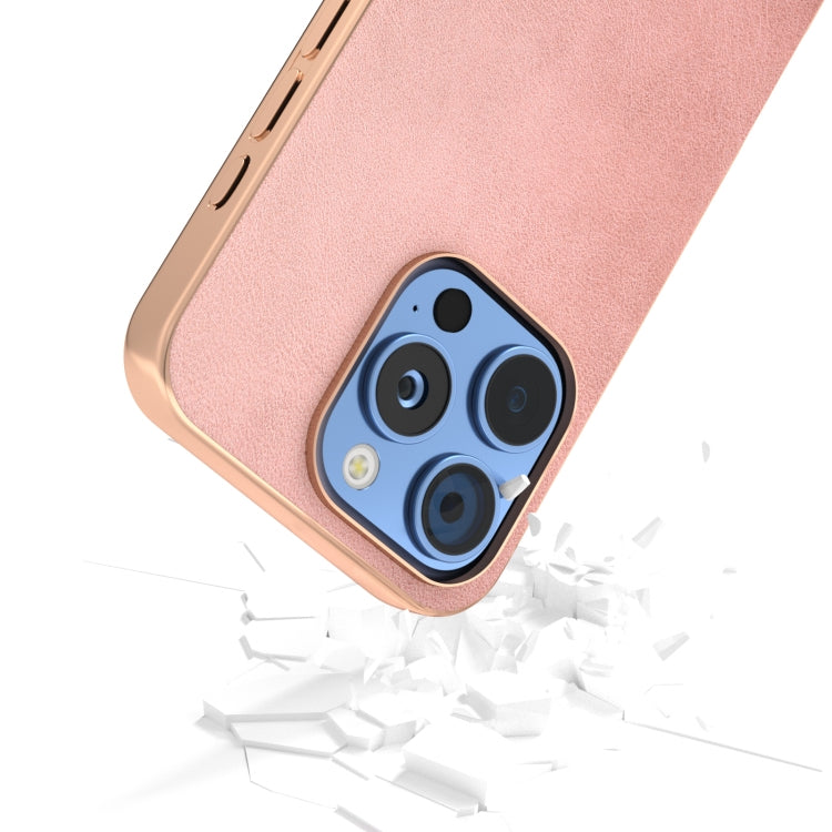 For iPhone 16 Pro Max Nano Electroplating Dual Color Cowhide Texture Protective Phone Case
