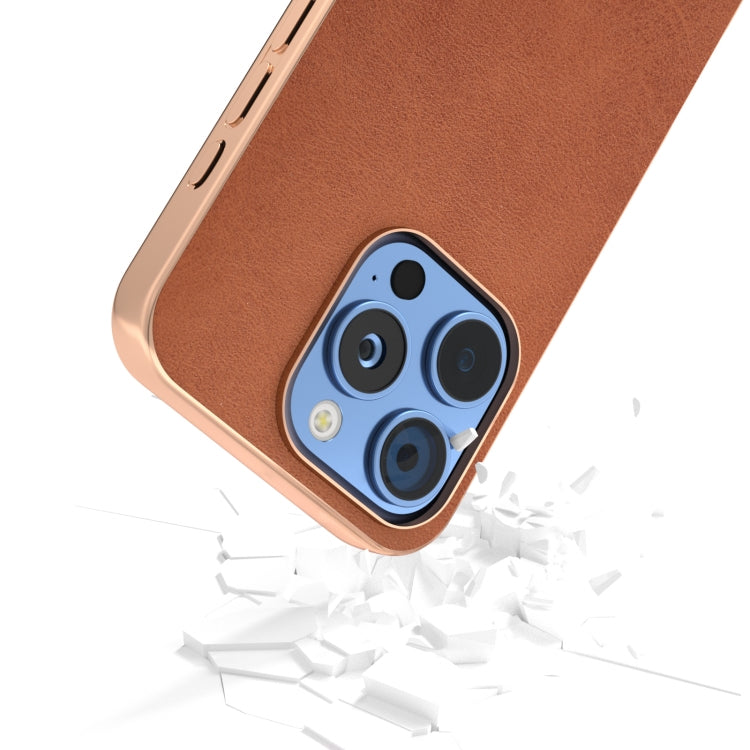 For iPhone 16 Pro Nano Electroplating Dual Color Cowhide Texture Protective Phone Case