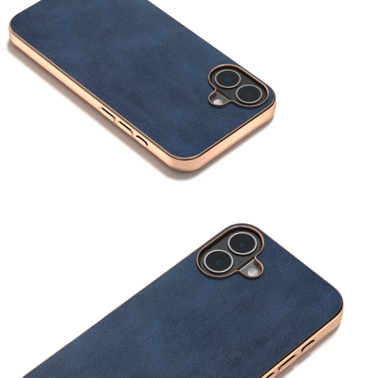 For iPhone 16 Plus Nano Electroplating Dual Color Cowhide Texture Protective Phone Case