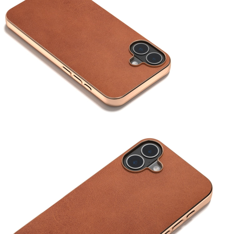 For iPhone 16 Plus Nano Electroplating Dual Color Cowhide Texture Protective Phone Case