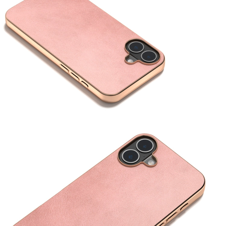 For iPhone 16 Plus Nano Electroplating Dual Color Cowhide Texture Protective Phone Case