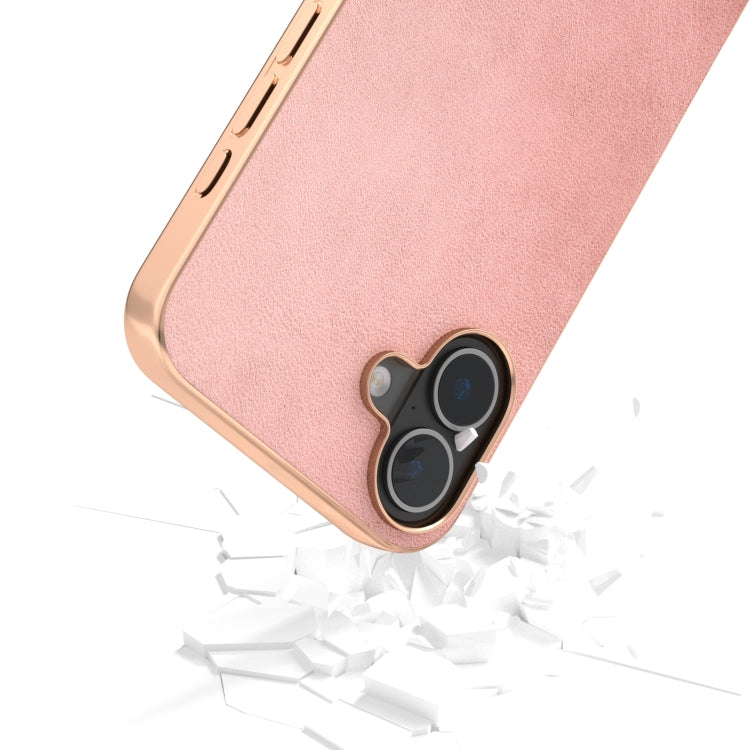 For iPhone 16 Plus Nano Electroplating Dual Color Cowhide Texture Protective Phone Case