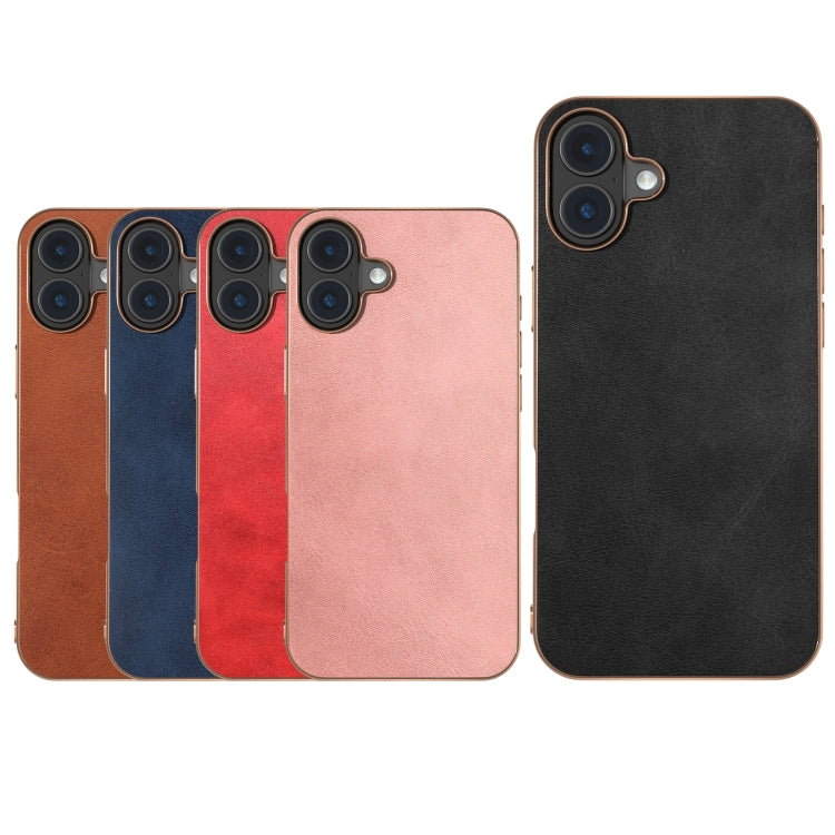 For iPhone 16 Plus Nano Electroplating Dual Color Cowhide Texture Protective Phone Case