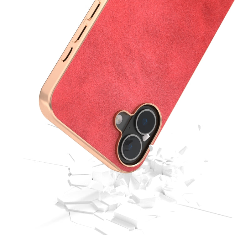 For iPhone 16 Nano Electroplating Dual Color Cowhide Texture Protective Phone Case