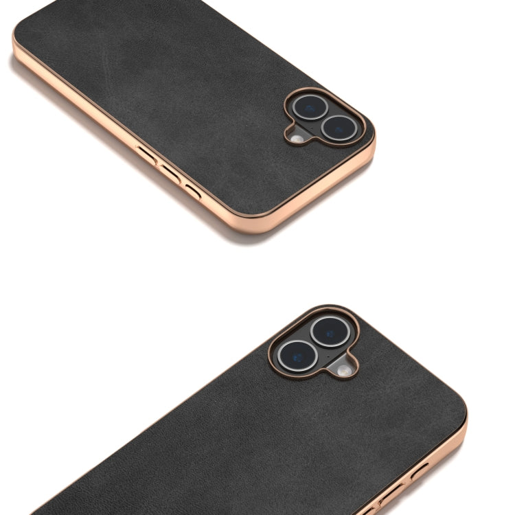 For iPhone 16 Nano Electroplating Dual Color Cowhide Texture Protective Phone Case
