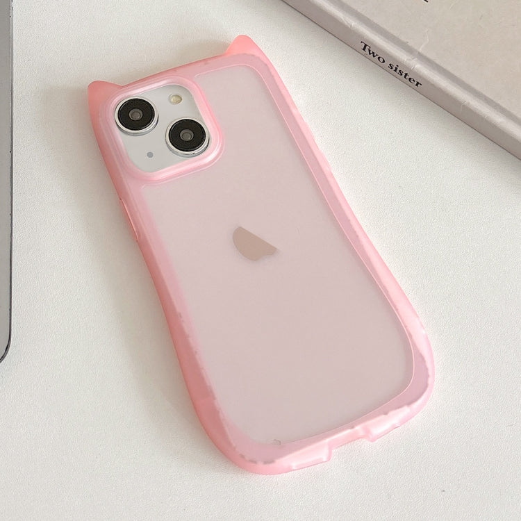 For iPhone 14 Plus Frosted Transparent Cat Head TPU Phone Case