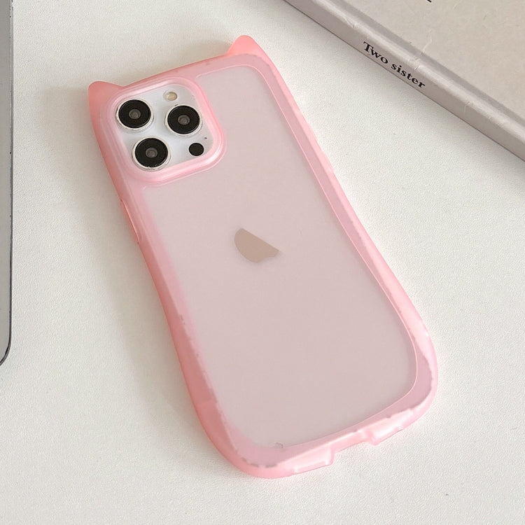 For iPhone 14 Pro Max Frosted Transparent Cat Head TPU Phone Case