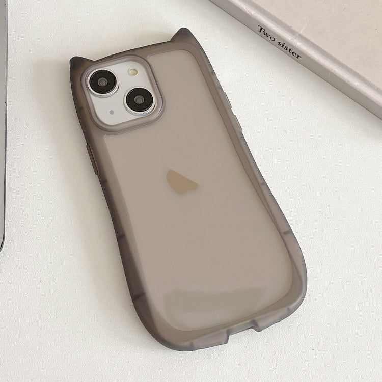 For iPhone 15 Plus Frosted Transparent Cat Head TPU Phone Case