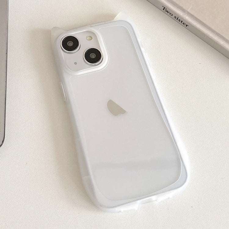 For iPhone 15 Plus Frosted Transparent Cat Head TPU Phone Case