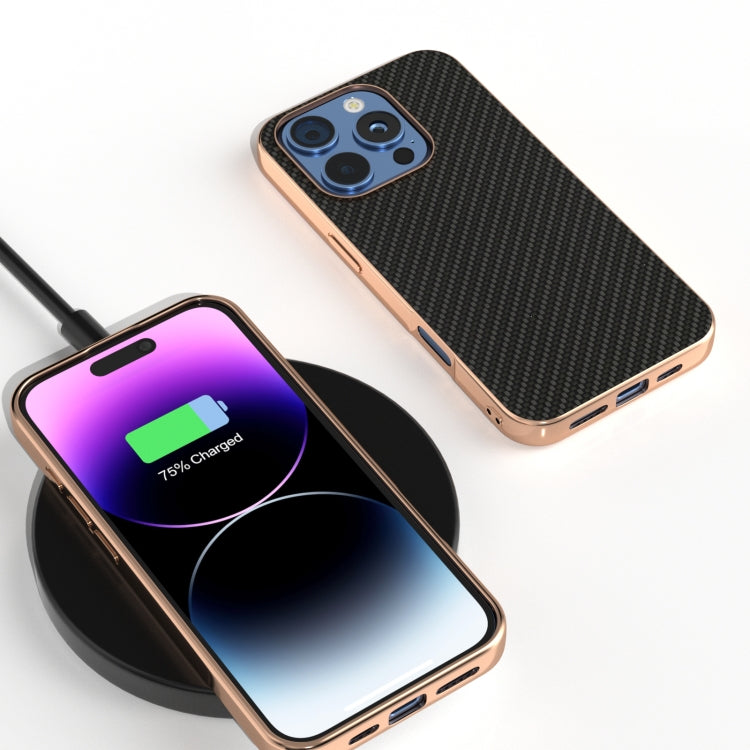 For iPhone 16 Pro Nano Electroplating Carbon Fiber Texture Phone Case