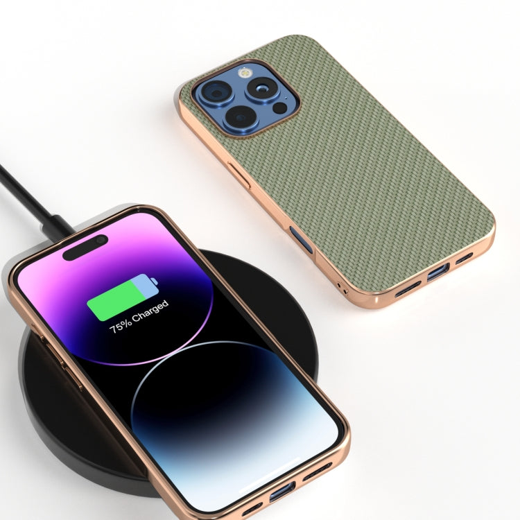 For iPhone 16 Pro Nano Electroplating Carbon Fiber Texture Phone Case