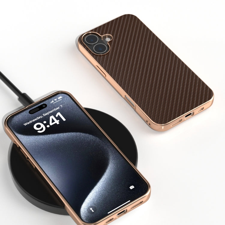 For iPhone 16 Plus Nano Electroplating Carbon Fiber Texture Phone Case