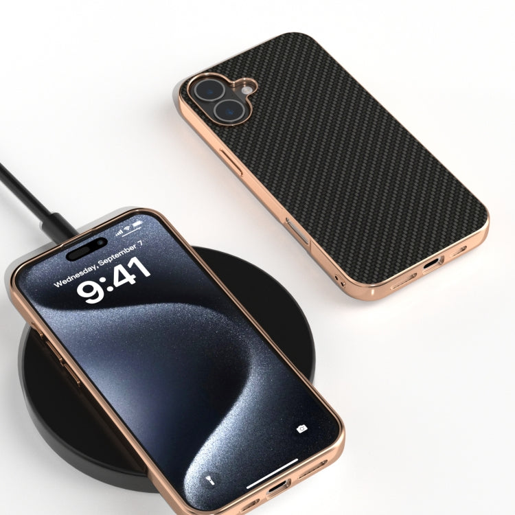 For iPhone 16 Plus Nano Electroplating Carbon Fiber Texture Phone Case
