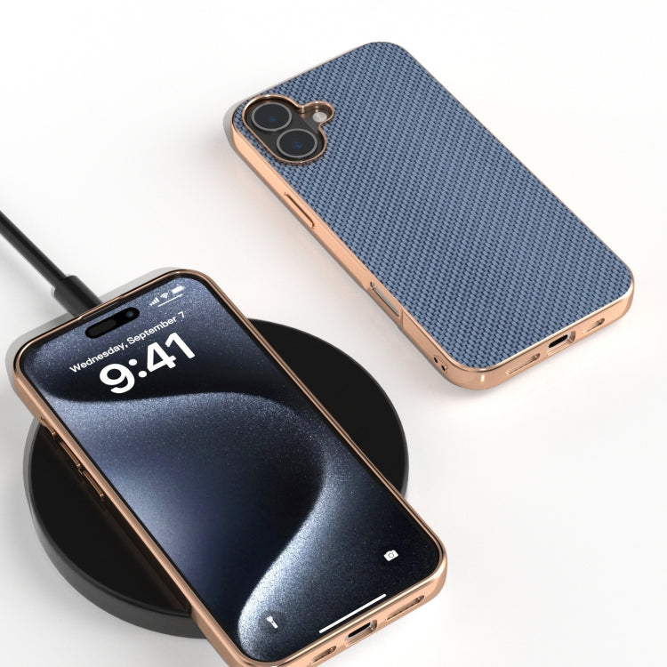 For iPhone 16 Plus Nano Electroplating Carbon Fiber Texture Phone Case