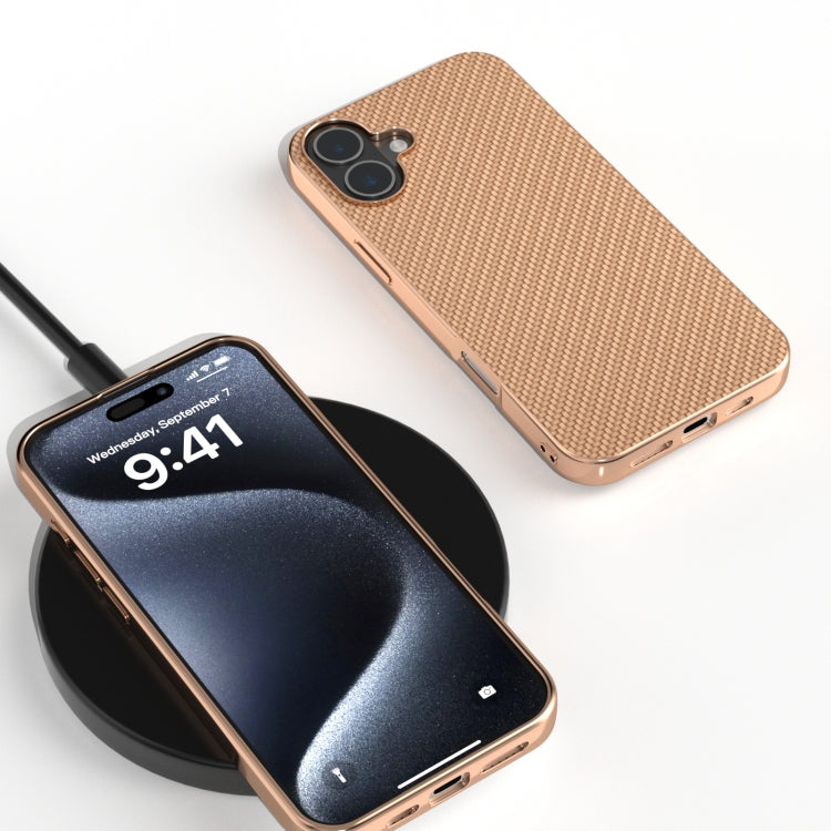 For iPhone 16 Plus Nano Electroplating Carbon Fiber Texture Phone Case