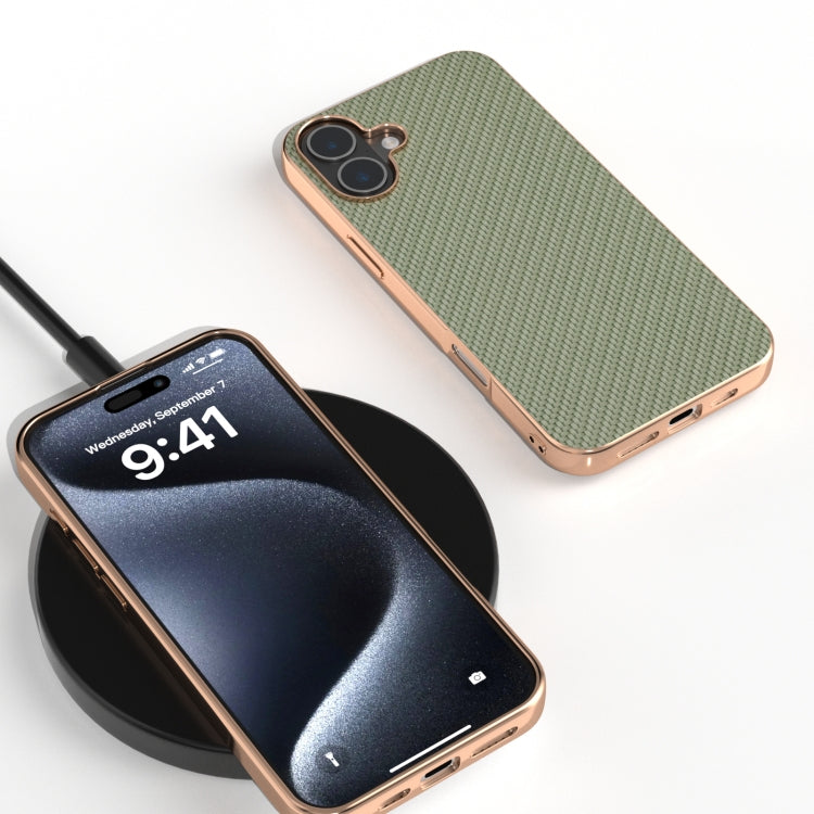 For iPhone 16 Plus Nano Electroplating Carbon Fiber Texture Phone Case