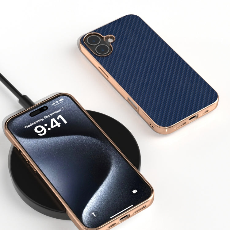 For iPhone 16 Nano Electroplating Carbon Fiber Texture Phone Case