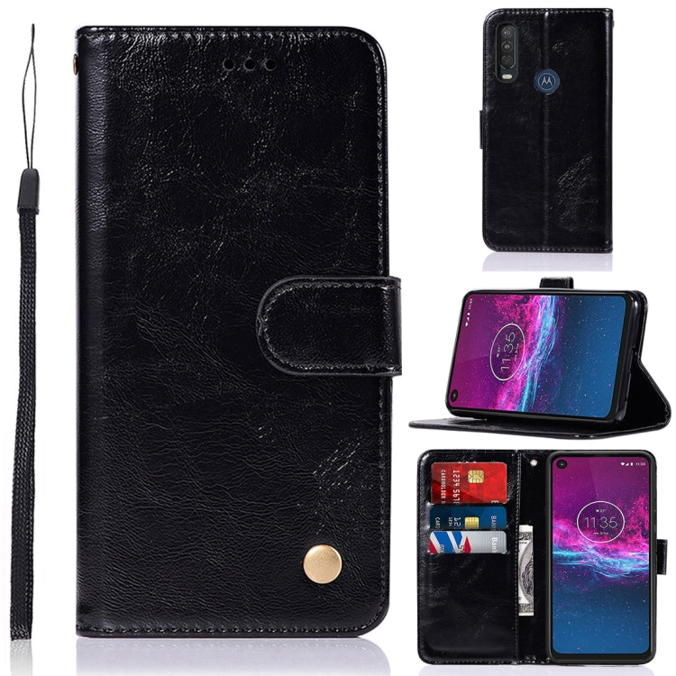 For Motorola Moto P40 Power Copper Buckle Retro Crazy Horse Texture Horizontal Flip Leather Case with Holder & Card Slots & Wallet
