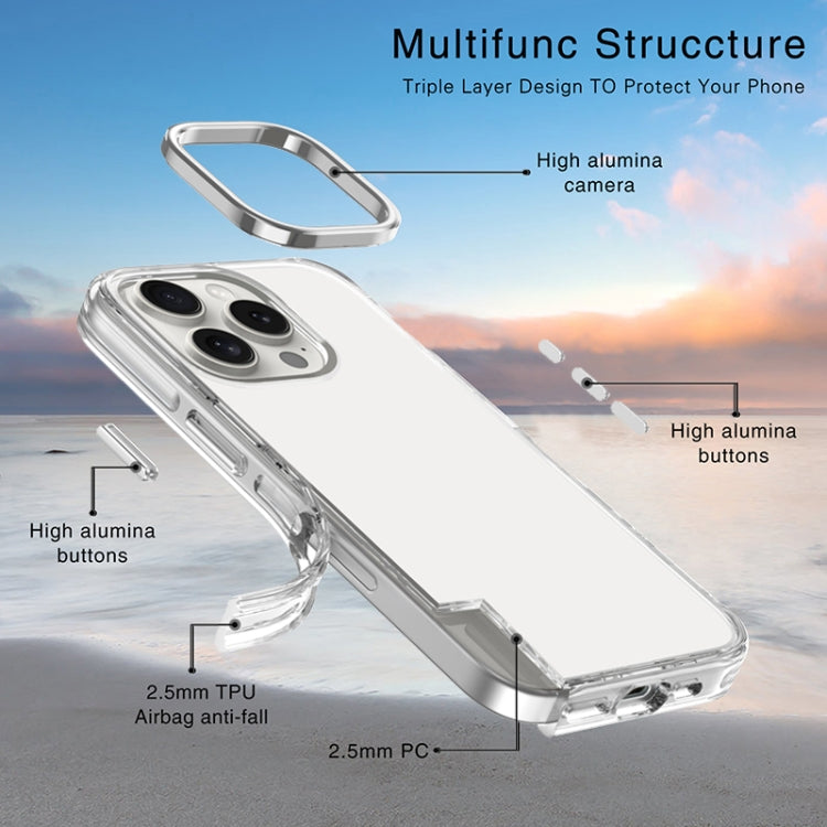 For iPhone 16 Pro Max Metal Buttons PC Hybrid TPU Phone Case - Transparent