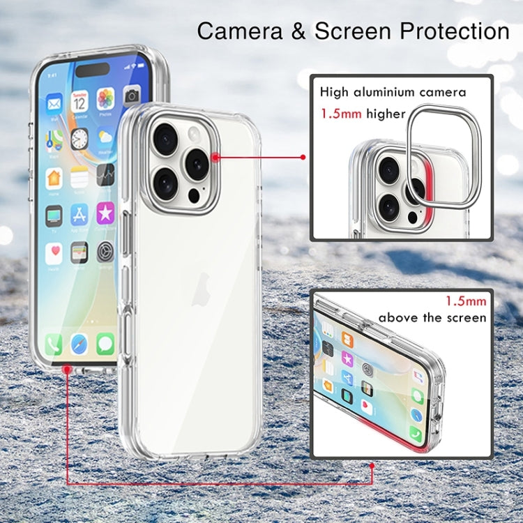 For iPhone 16 Pro Max Metal Buttons PC Hybrid TPU Phone Case - Transparent